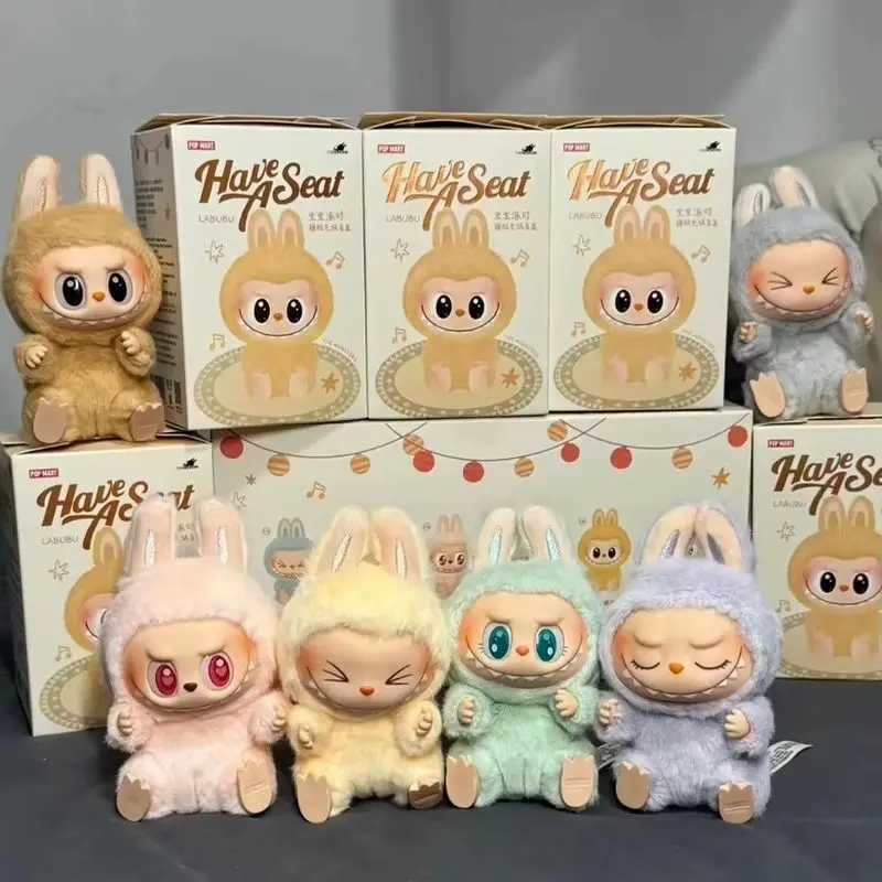 The real monster Labubu has a seat series character vinyl base doll cute Labubu action character animation model doll keychain toyT250407