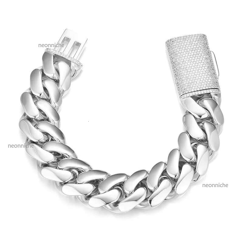 Top quality 20mm Hip Hop Miami Mosan Dia moissanite Sier Cuban Chain Real Gold High Polished Men Women Stainless Steel bangle bracelet Jewel dnlan