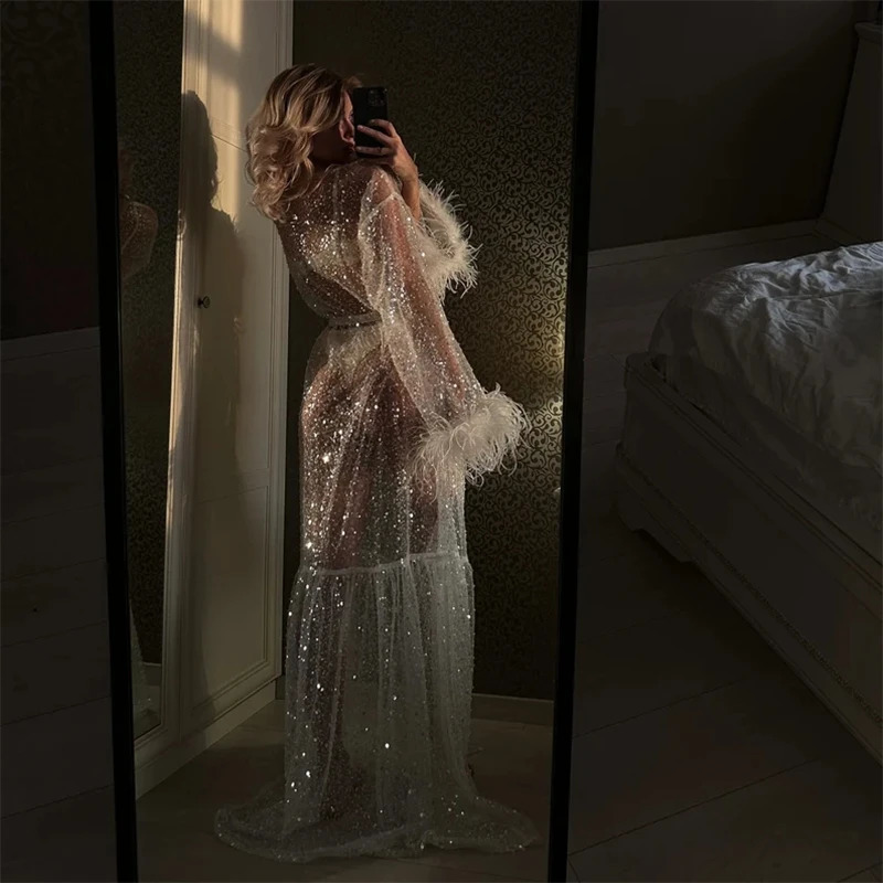 Coquette transparent shiny long dress suitable for women brides weddings luxurious bridal dresses in the morning and womens club parties 250407