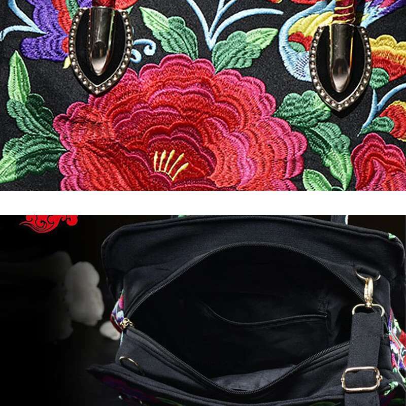 Women Retro Handbag Hand Embroidery Chinese Ethnic Style Quality Exquisite Messenger Bag High Capacity Casual Shopping Tote