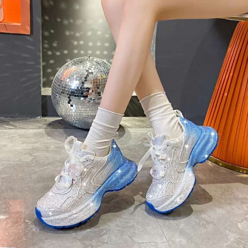 Designer Women's Lace Up Sneakers Shining Water Dia Leisure Outdoor Night Running Shoes Atos De Mujer