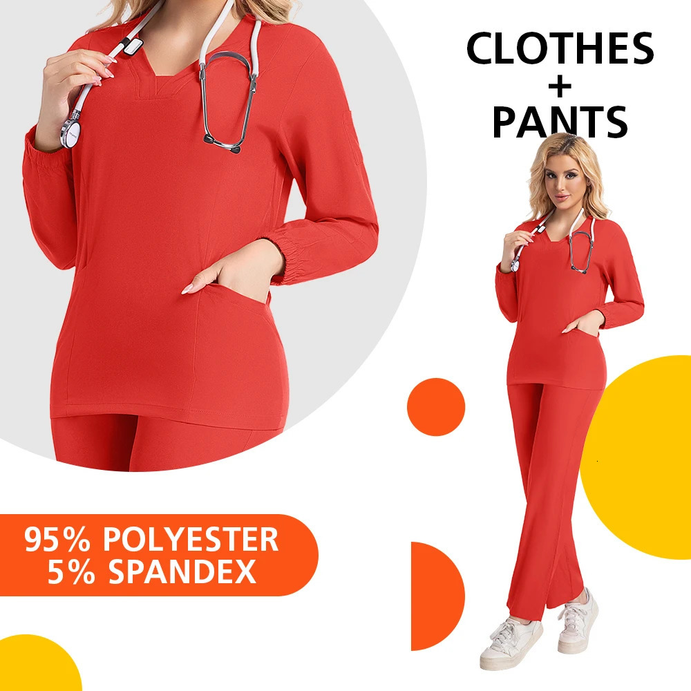 Uniforms Woman Scrub Set Nurse Beauty Salon Workwear Long Scrubs Top Pants Spa Doctor Nursing Clinical Suit 250402