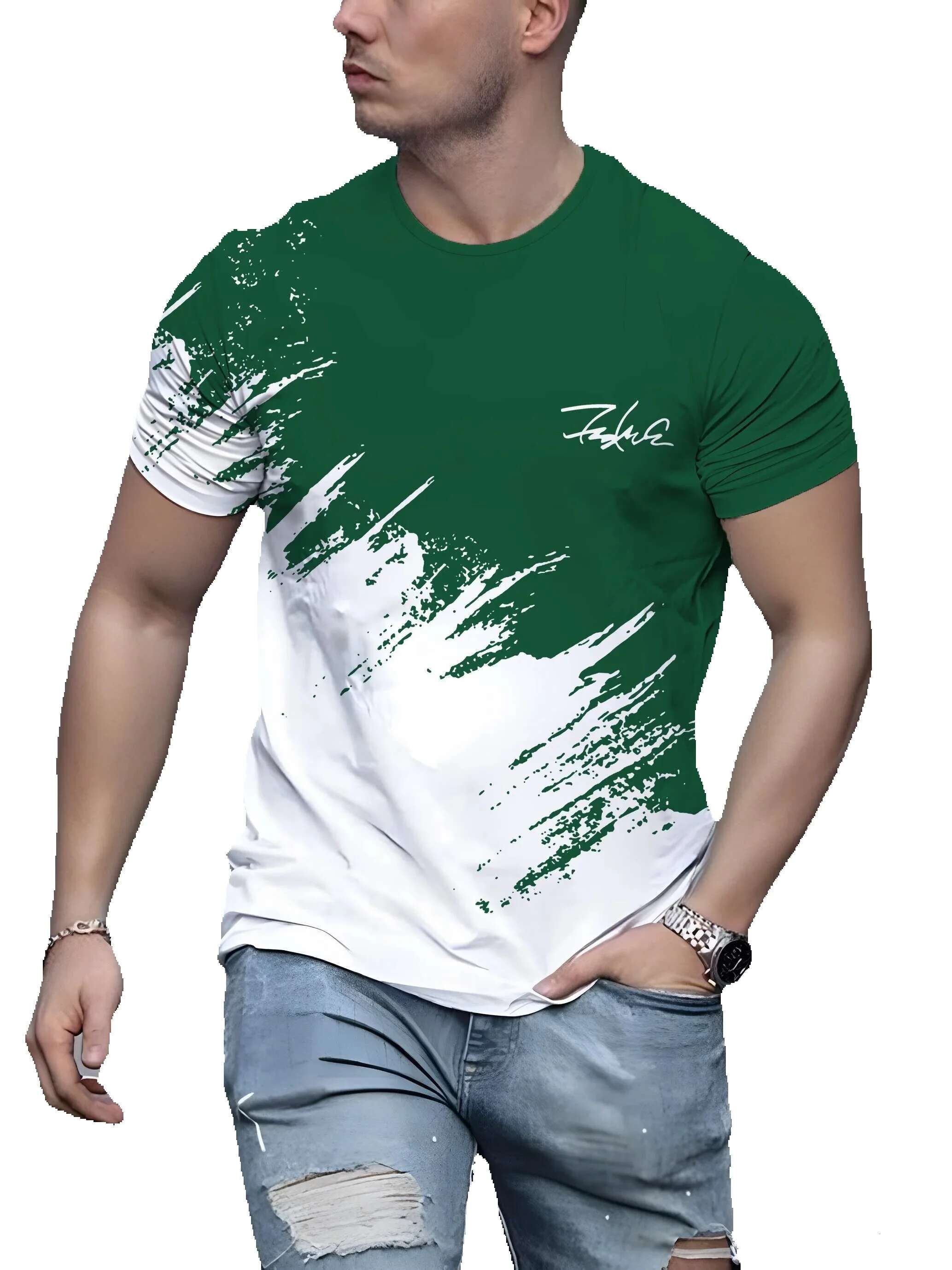 Men's short sleeved round neck T-shirt, casual outdoor sweater, streetwear, sportswear, oversized clothing