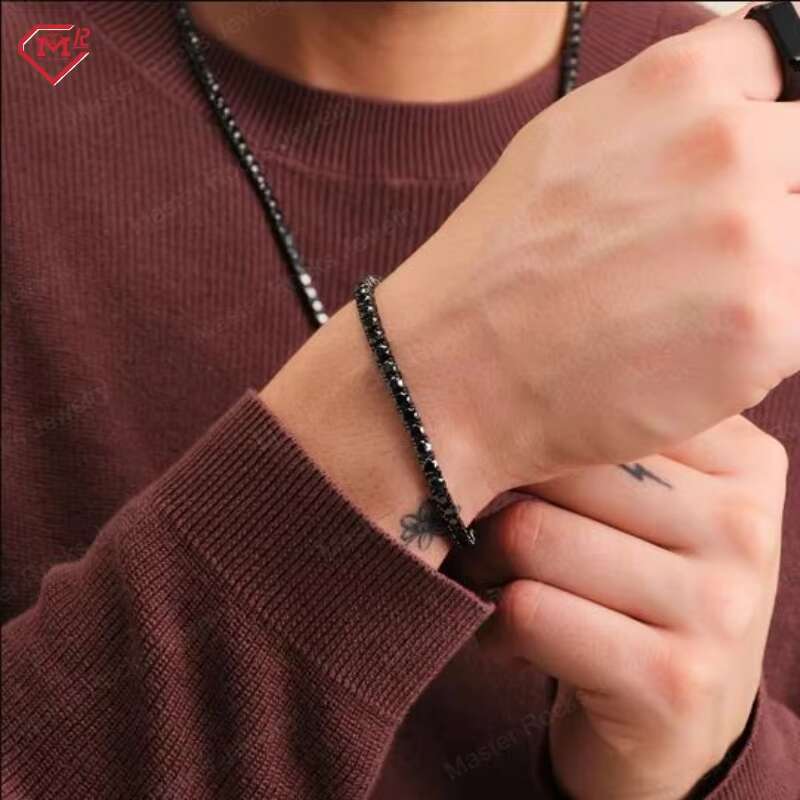 Hiphop Black Tennis Chain 925 Sterling Silver VVS Moissanite Diamond Chain Black Tennis Chain
