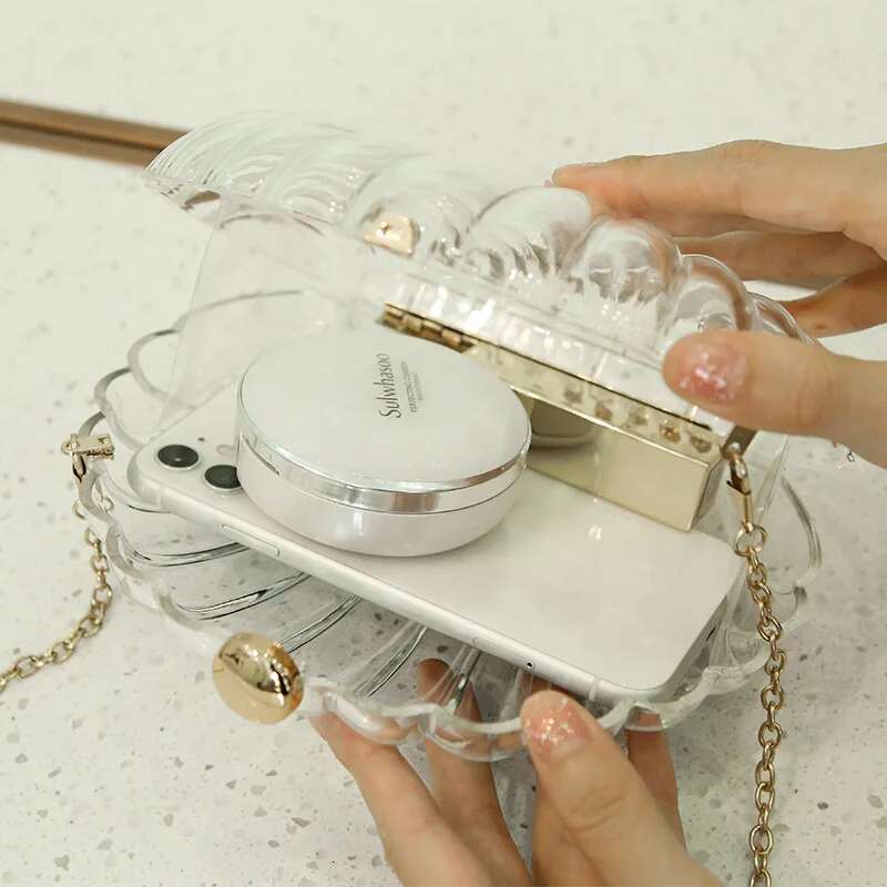 Transparent Acrylic Shell Bag Fashion High Quality PVC Women's Designer Handbag Pearl Strap Shoulder Messenger Clutch Bag