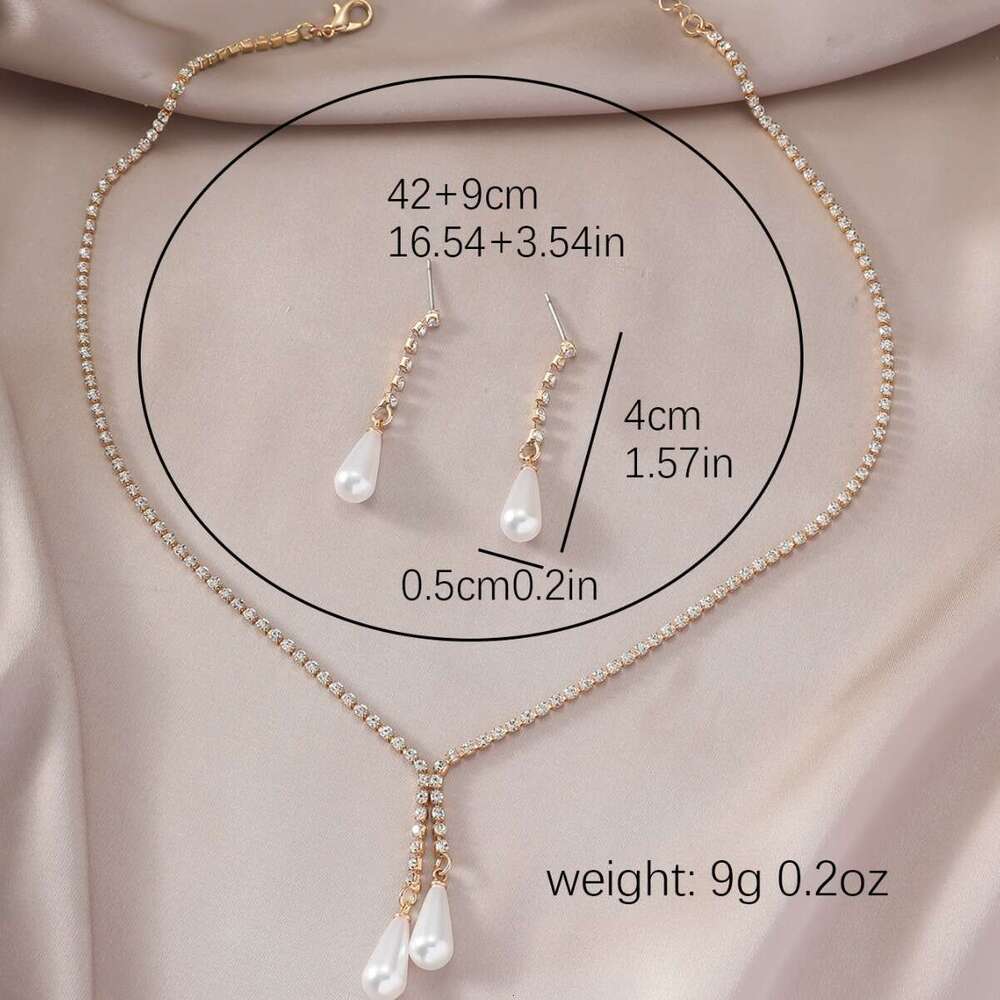 Antique new Chinese style water droplet sparkg pearl set, fashionable ladies tassel rhie earring necklace two-piece set