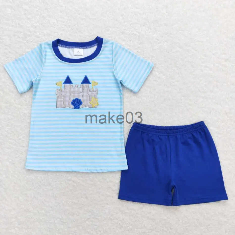 Summer Baby Boys God Blessing The USA Outfits Navy Blue Shorts Red Shirt Childrens Clothing Boutique Wholesale Set J250403