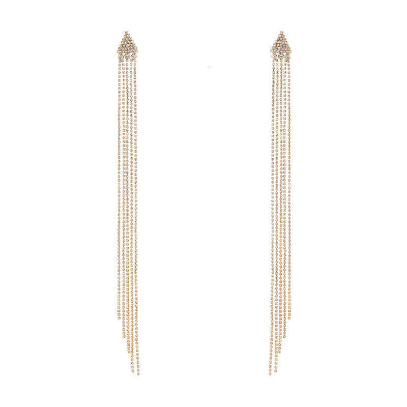 S Sier Needle Triangle Water Dia Exaggerated Extra Long tassels, Irregular hot Claw Chain Earrings, Simple and Skinny Style