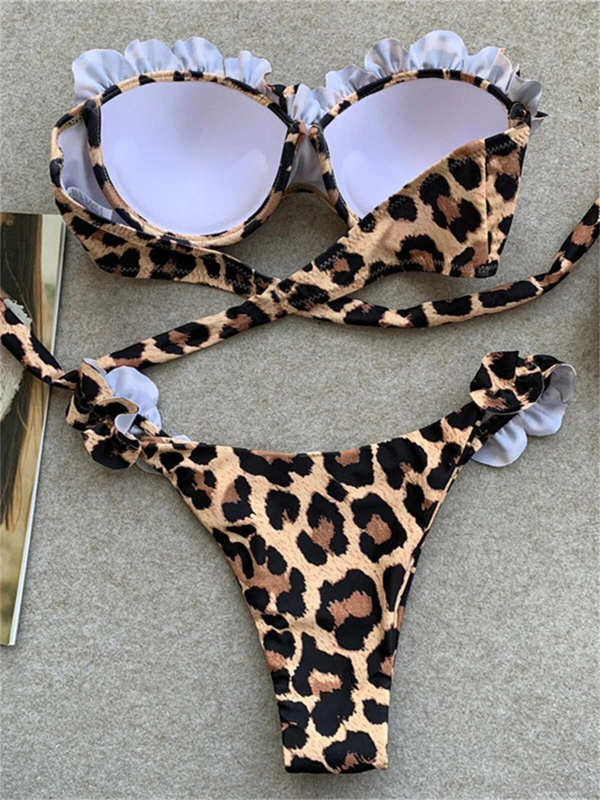 Dongdumaoyi Animal Print Leopard Bikini Push Up Swimsuit Sexy Women Set Brazilian Bathing Suit Bandeau Thong Swimwear Beach Wear
