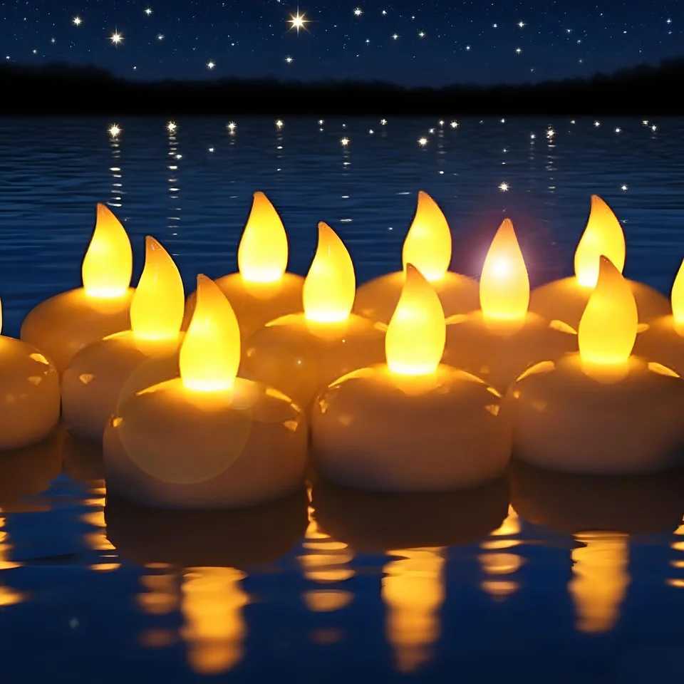 LED Floating Candles Flameless Flickering Waterproof Tea Lights Candles for Bathtub Swimming Pool Vase Valentine Christmas Decor W251107