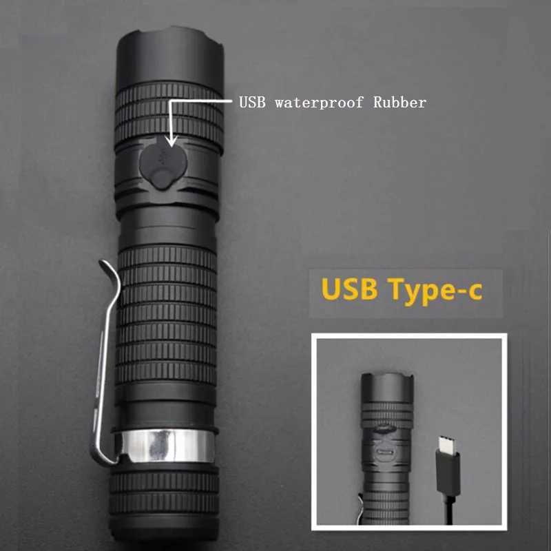 S11 Zoomable USB C Rechargeable 18650 LED Flashlight XPL 1200lm with Power Indicator and Magnet TailW251106