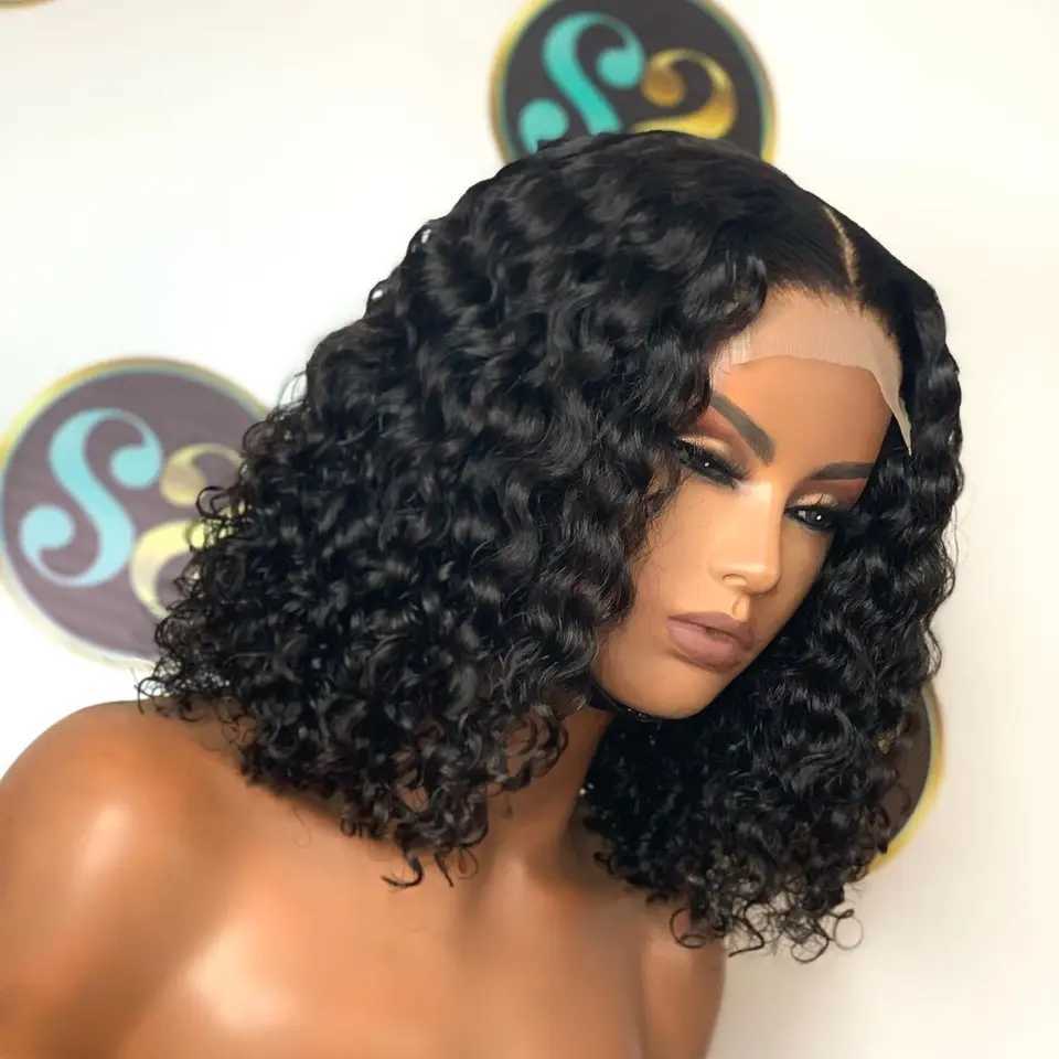 Brazilian Curly Lace Front Wig Short Bob Frontal Wigs Deep Wave 13x4 HD Lace Front Human Hair Wigs Pre PluCKed Hair W251107