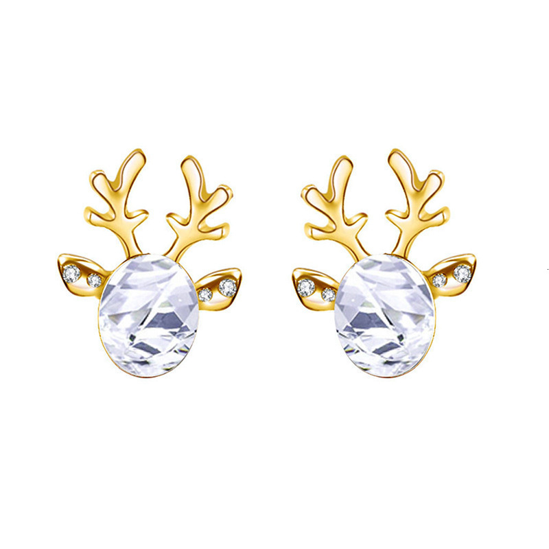 Top Source New Elk Style Reindeer Earrings 3D Antlers Crystal Set