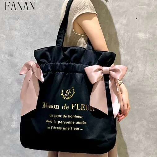 Japanese Style 2025 New Satin Cute Bow Portable Shoulder Bag Sweet Casual Handbags For Women Fashion Tote Bags Female Summer