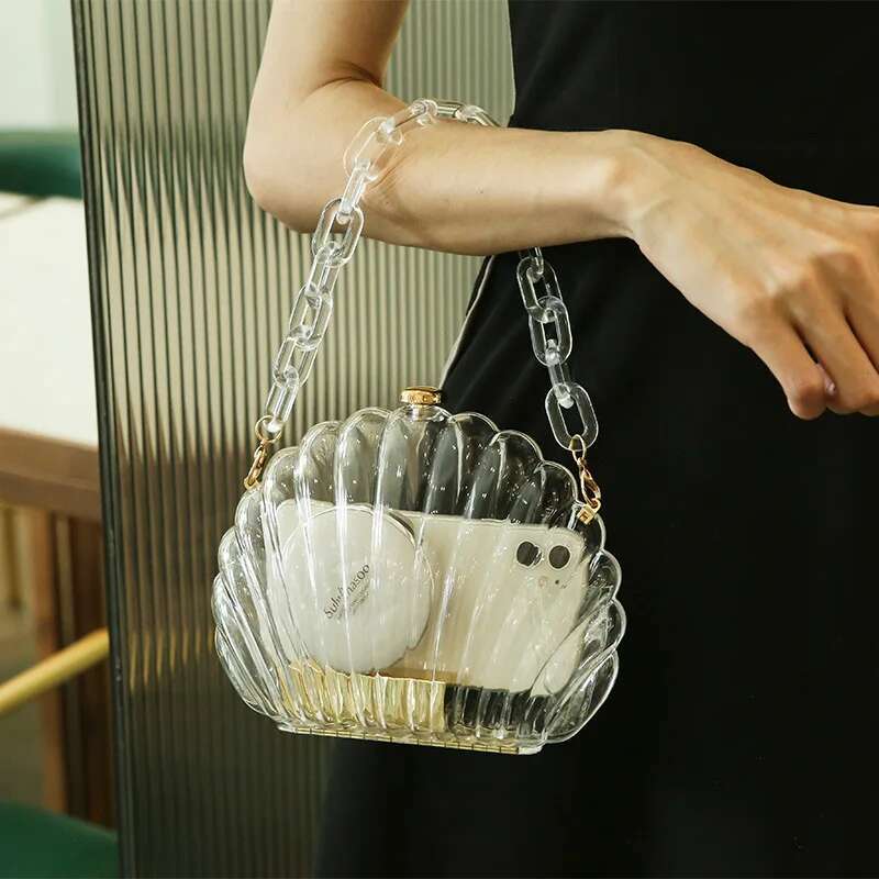 Transparent Acrylic Shell Bag Fashion High Quality PVC Women's Designer Handbag Pearl Strap Shoulder Messenger Clutch Bag