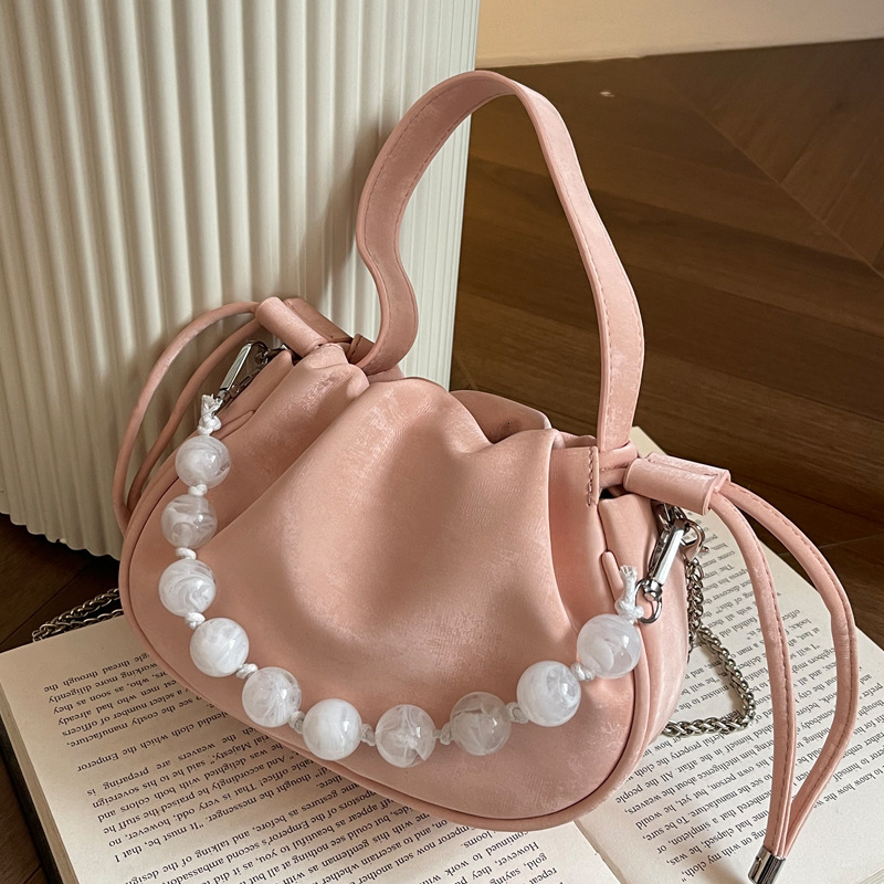 2025S Designer Women S Bag Internet Celebrity Drawstring Bucket New Chinese Style Trendy Pleated Cloud Bag Versatile Pearl Handbag Crossbody Bag