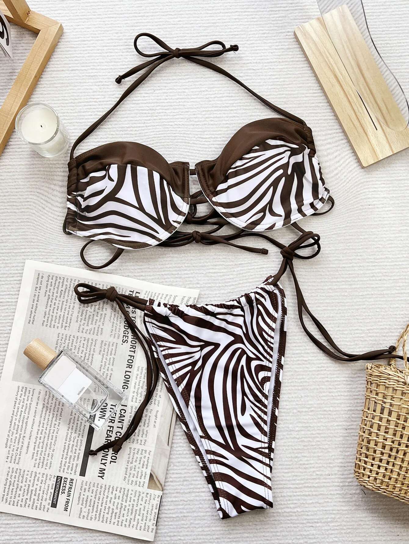 Dongdumaoyi Sexy Black Zebra Stripe Bikini Set Women Drawstring Underwire Push Up Micro Swimsuit Beach Bathing Suit Vacation Swimwear