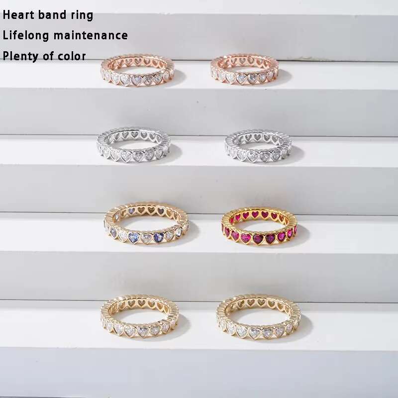 Starsgem Silver Plated Gold Heart Shape Eternity 3*3MM Moissanite Sapphire Eternity Band