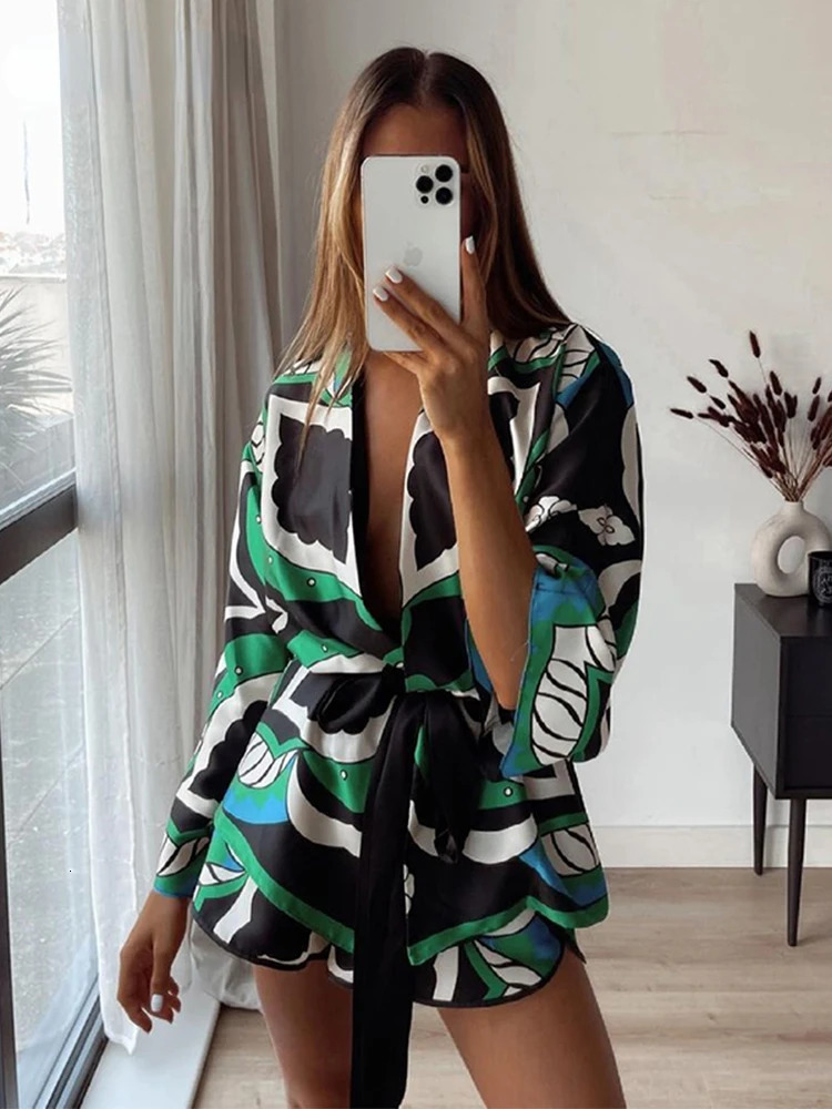 Foridol Oversized Green Print Boho Women Shorts Sets Shirts Pants Three Pieces Fashion Suits Matching Summer 250313