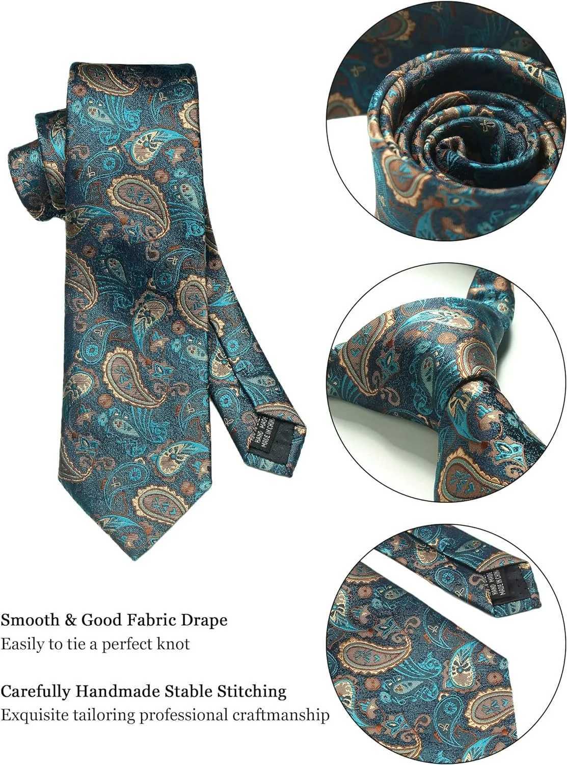 100% Silk Necktie Paisley Floral Mens Tie Top Quality Business Tie Pocket Square Tie Clip Cufflinks Set Classic For Men Gift Box X250407