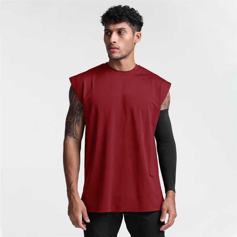 Mens fitness running breathable sports vest sports casual sleeveless T-shirt gym clothing 250403