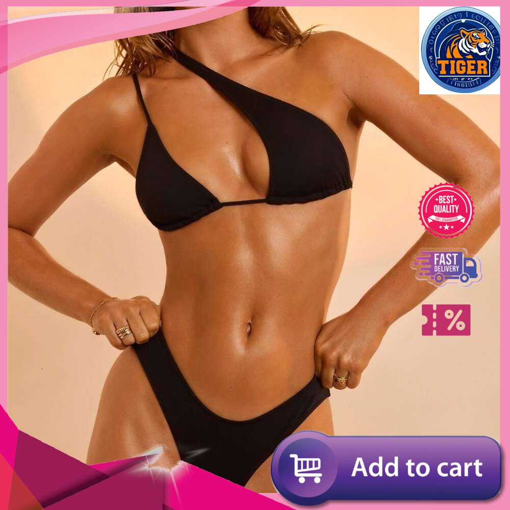ddmytiger New Drawstring Diagonal Shoulder Neckline Printed Bikini Women s Triangle Trial Split H