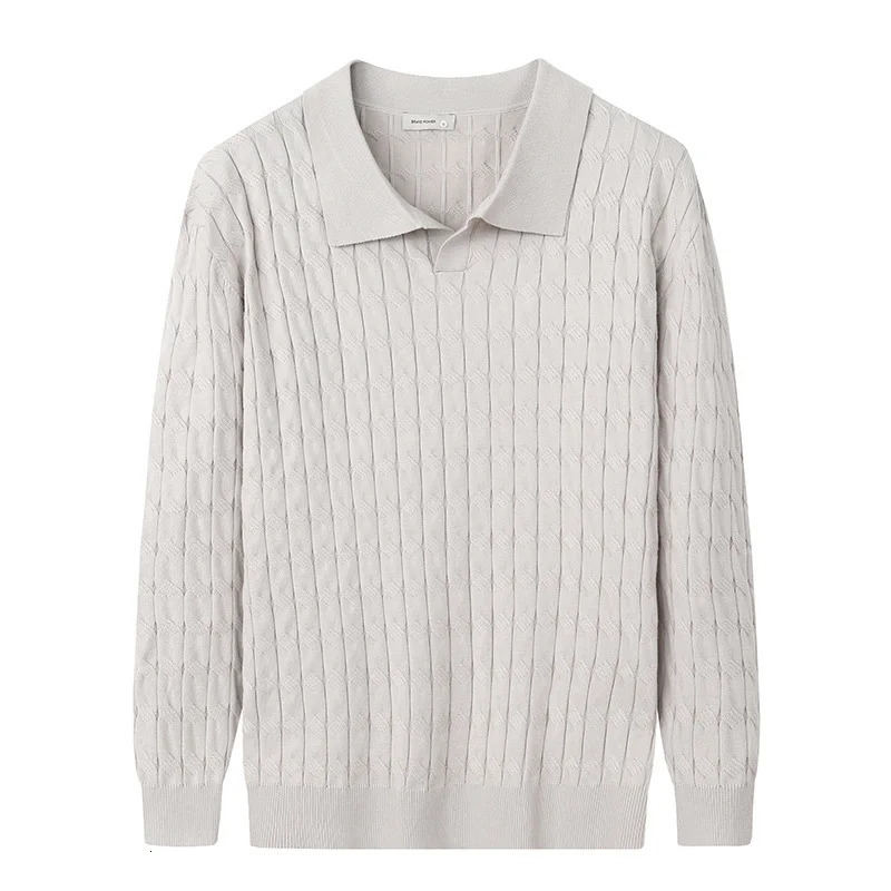Mens Knit Sweater Polo Shirt V Neck Cable Stitch Business Collar Long Sleeve T Shirt Autumn Winter 251105