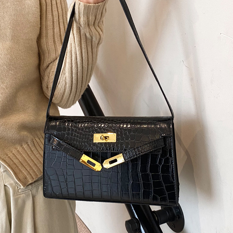 2025S Designer Women S Bag New Crocodile Pattern Single Shoulder Women S Casual Small Square Simple And Stylish Crossbody Bag Hand Held Kelly Bag