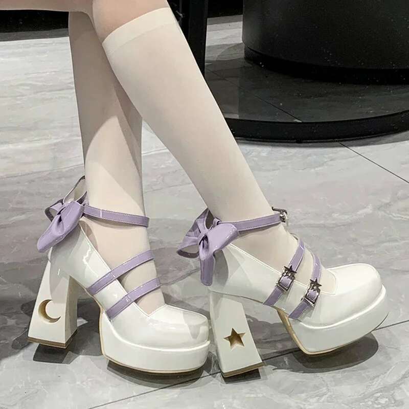 High Heels Pumps Women 2024 Spring Punk Thick Heel Mary Jane Lolita Woman Patent Leather Cosplay Shoes