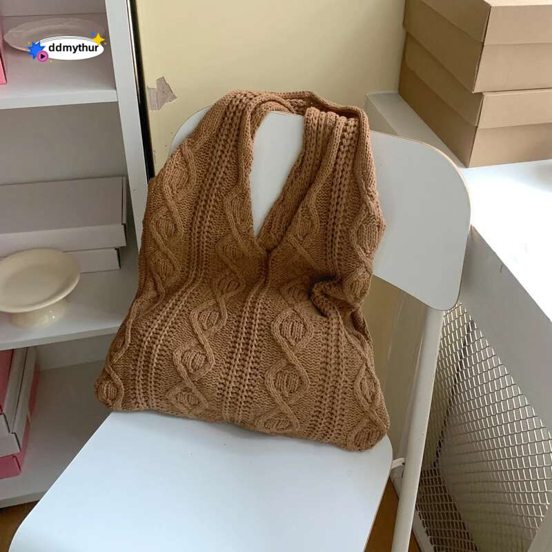 Wool Knitted Shoulder Shopping for Women Vintage Cotton Cloth Girls Tote Shopper Large Female Handbag Crochet Bag ddmythur
