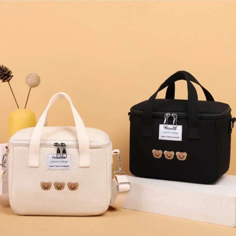 Bear Lunch Cute Bag Girls Insulated Canvas Cooler Handbag Aluminium Foil Thermal Food Box Family School Picnic Dinner Container