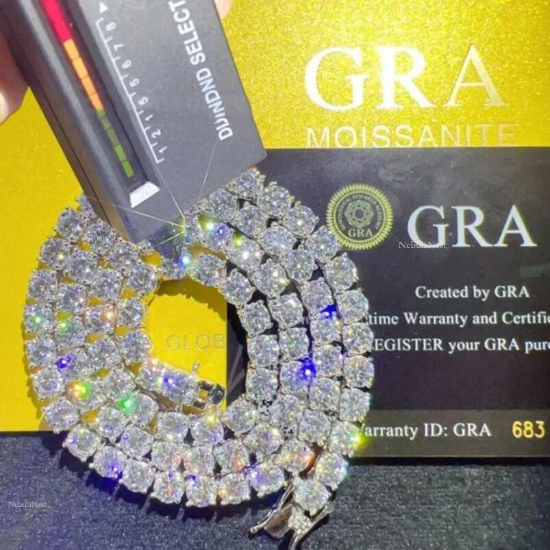 Dia Mossanite Chain Mens Iced Out Gold Chains Necklaces Hip Hop Jewelry Moissanite Tennis Necklace