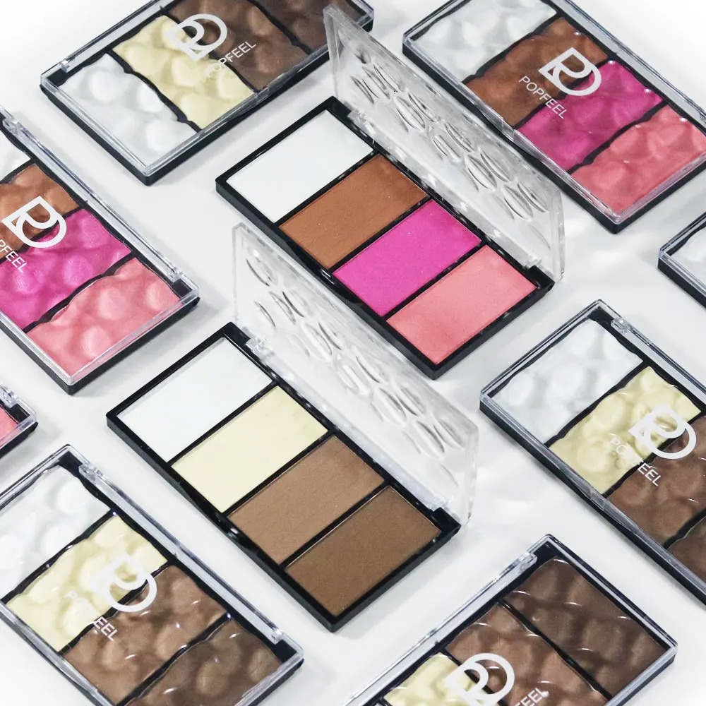 POPFEEL powder blusher and colored palette with brush highlighted contour makeup durable bold light weight 250325