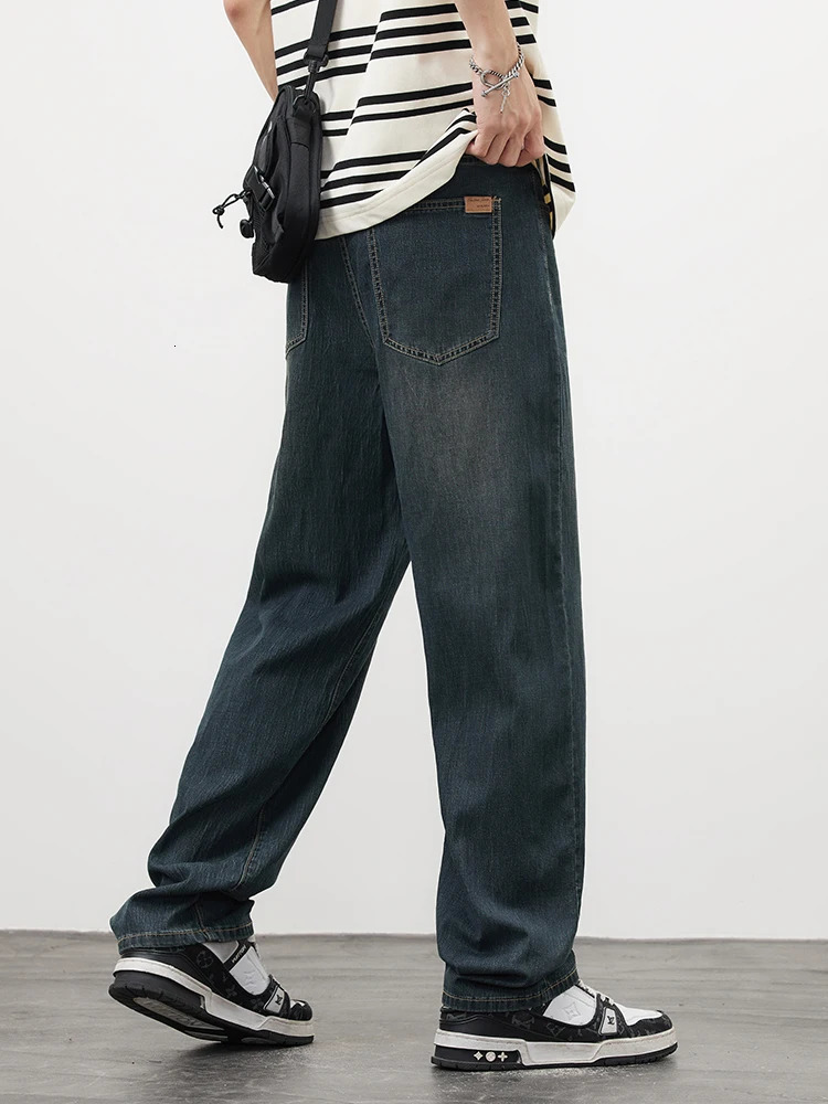 mens straight retro jeans soft Lyocell casual Trouser personalized highquality Korean fashion bagged 250401