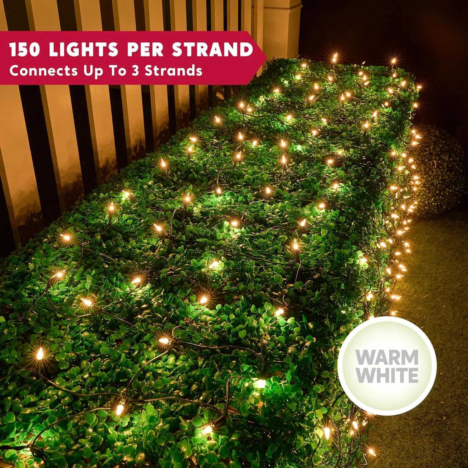 JOYFY 150 Warm White Christmas Net Lights for Christmas Eve Night Indoor Outdoor Christmas Tree Bushes Decor W251107