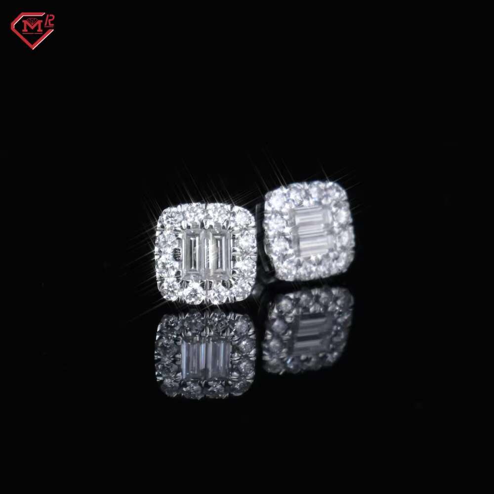 Gorgeous Square Shape Elegant Earrings 925 Sterling Silver White Gold Plated Screw Back Moissanite Earrings