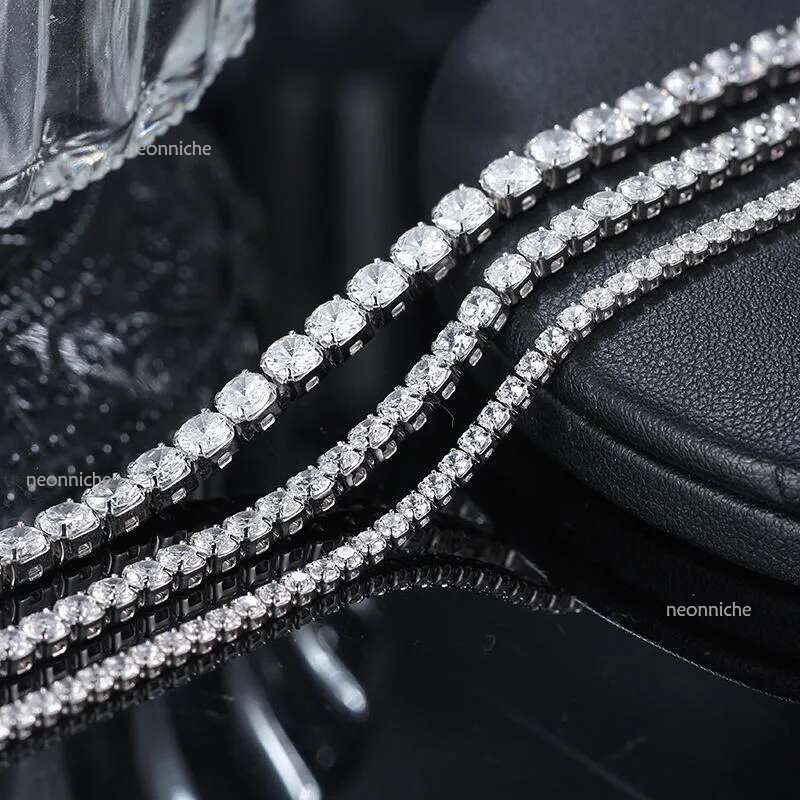 High quality Customizable Dia Chain Jewelry Sterg Sier 2mm 3mm 4mm CZ Cubic Zirconia Fashion charm Tennis moissanite Bracelet men women Hip hop