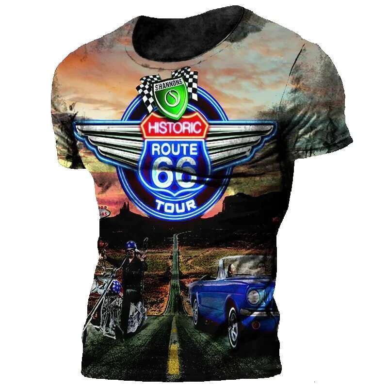Retro 3D printed motorcycle engine men's oversized 66 short sleeved racing T-shirt Camiseta
