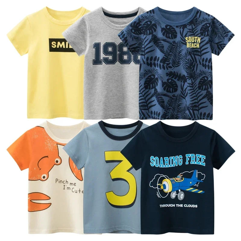 2025 Summer Childrens Clothing Leaf Letter Print Kids Clothes Boys Short Sleeve T-shirt Cotton Tops Tee Shirts Drop 250407