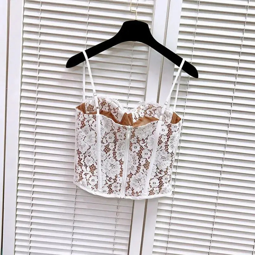 French retro ed lace sexy slim Camisol womens backless cut top full bra vest Y4637 250407