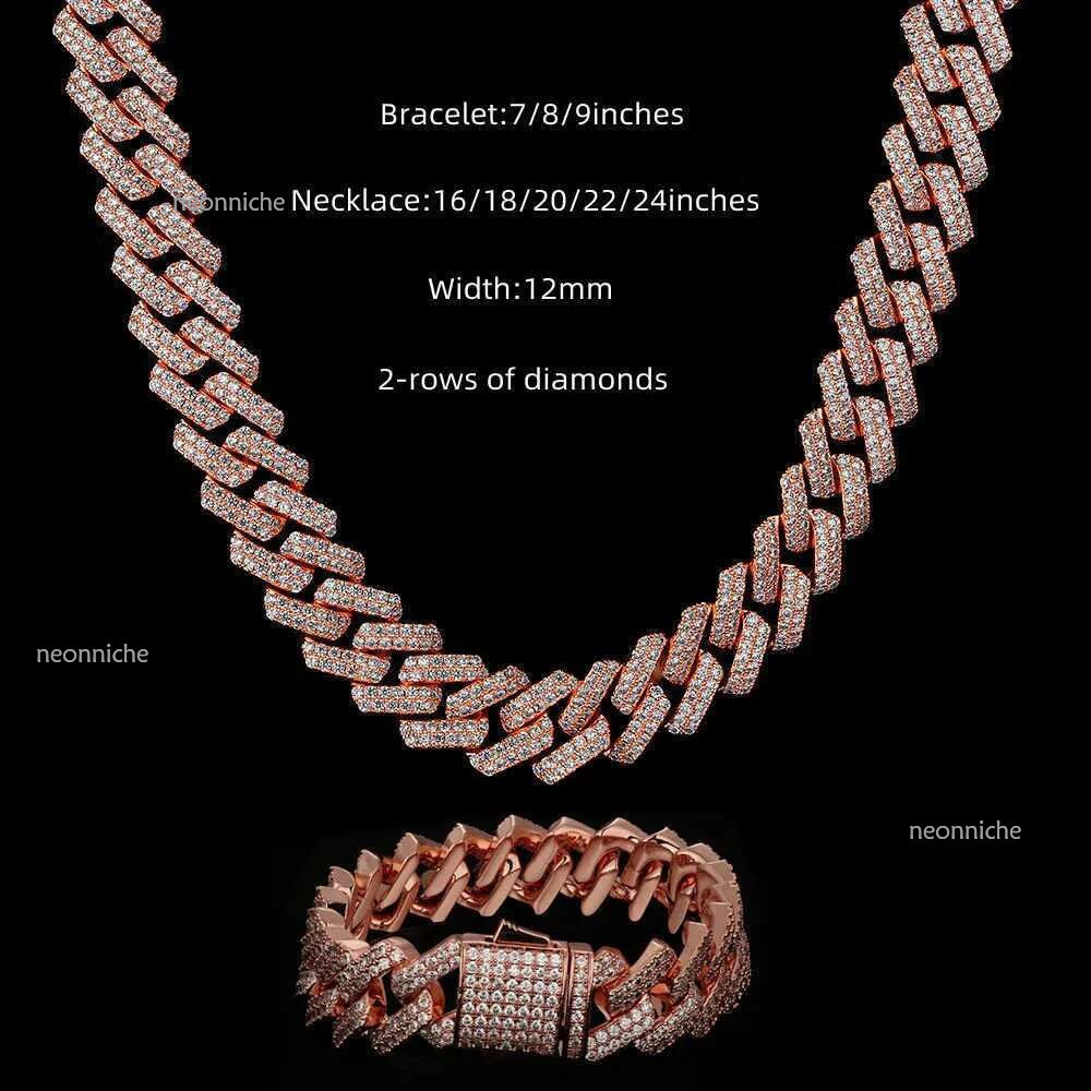 High quality Iced Out Vvs Bracelet Sier Bg Moissanite Dia Cuban k Chain Hip Hop Men Jewelry Necklace jewelry party Gift