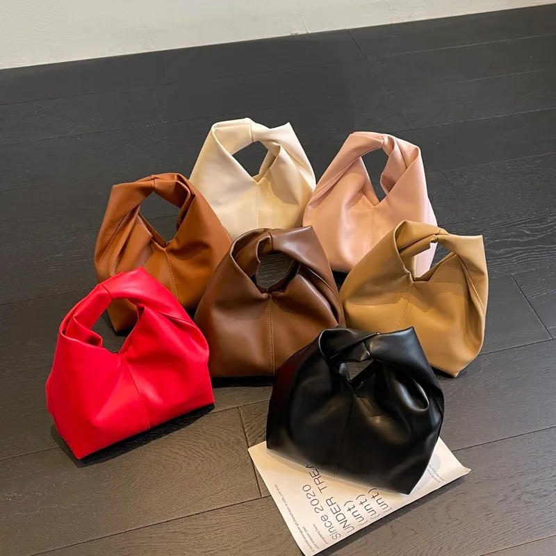 pleated fashionable solid color cloud bag simple and elegant soft leather handheld garbage bag 250402