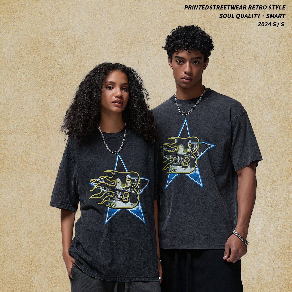 Wear | 2025 Spring/Summer New Product White Ink Digital Direct Spray Printed Men's Short sleeved Loose Trendy Brand T-shirt