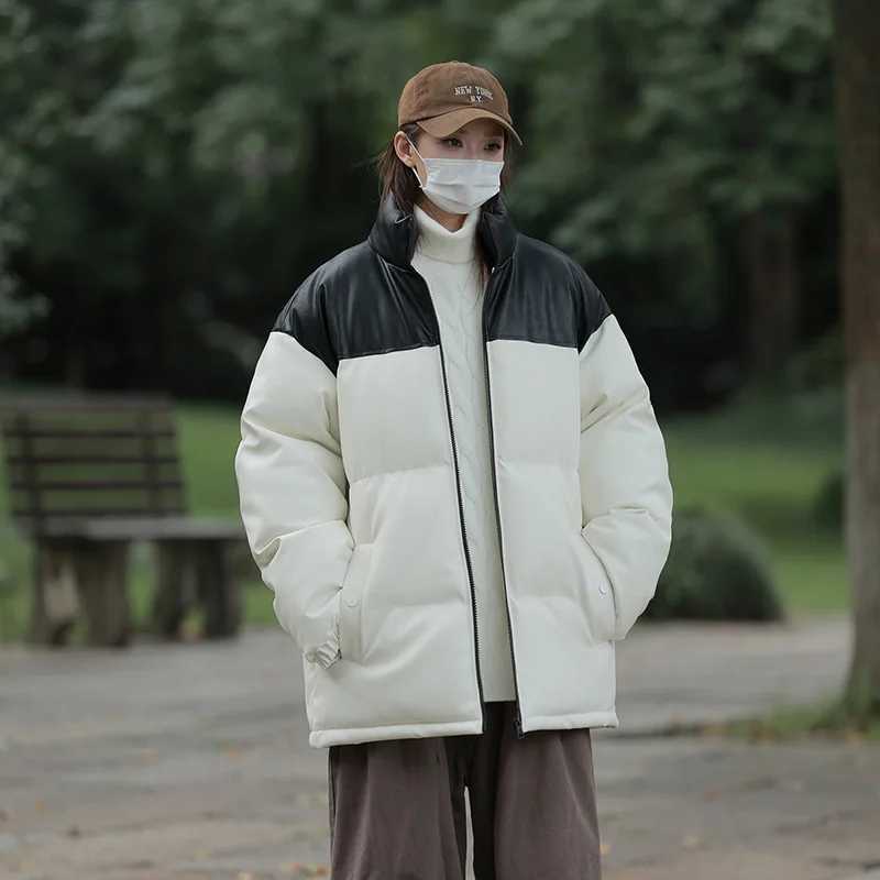 2024 Winter Glossy Jacket Mens Loose and Warm Outdoor Windproof and Waterproof Travel Coat Couple Stand Up Collar Bread JacketT251107