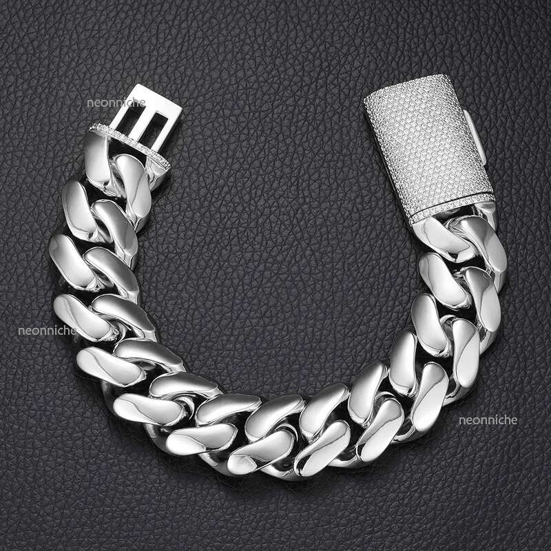 Top quality 20mm Hip Hop Miami Mosan Dia moissanite Sier Cuban Chain Real Gold High Polished Men Women Stainless Steel bangle bracelet Jewel dnlan