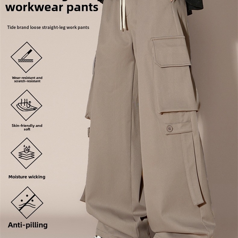 Mens work pants spring multi pocket casual loose straight mens highend clothing for runners y250322