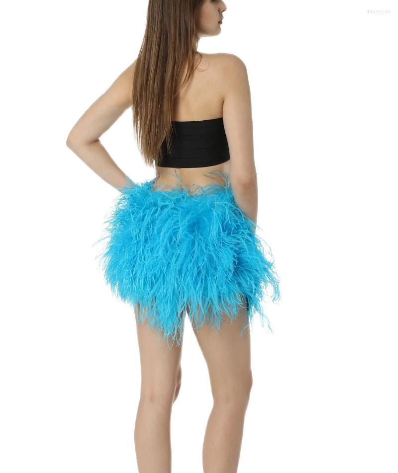 Skirts Natural Ostrich Feather Mini Skirt Elastic Waist For Women Multicolour Furry Costume Party Sexy Clothing Club Luxury