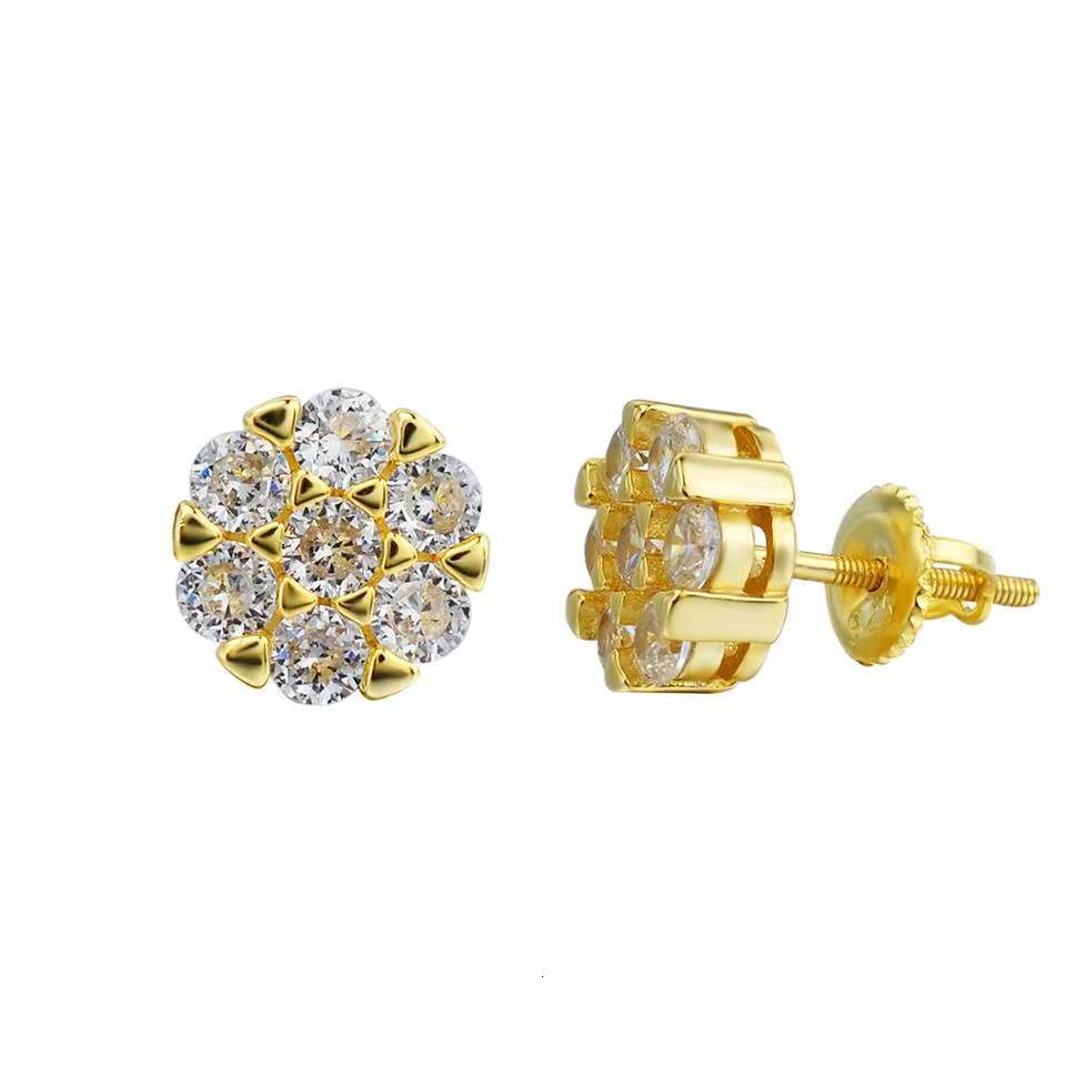 Wholesale Price High Quality Original Fine Jewelry Cubic Zircon Diamond Gold Plated 925 Silver Flower Stud Earrings for Men