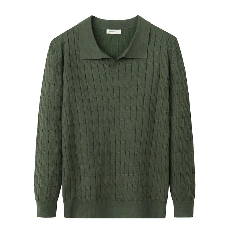 Mens Knit Sweater Polo Shirt V Neck Cable Stitch Business Collar Long Sleeve T Shirt Autumn Winter 251105