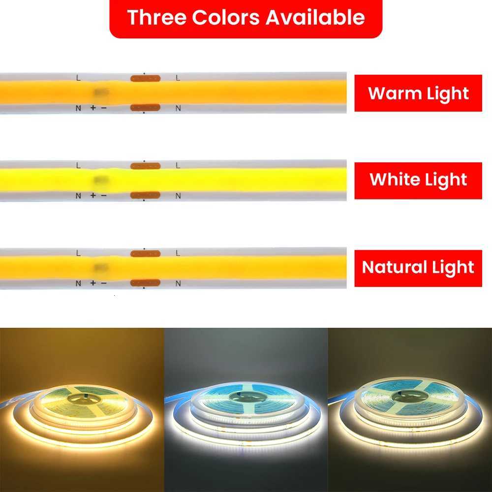 5M 10M 15M 20M 110V 220V COB LED Strip Light Super Bright 240LEDs/M 2PIN Wire Tape Flex Ribbon EU US Plug Room Lighting 8MM PCB W251107